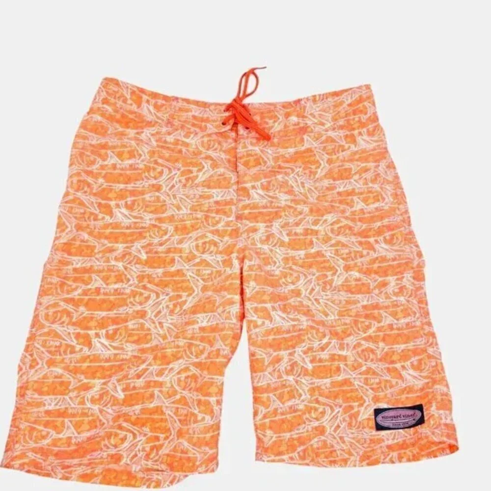 Vineyard Vines Neon Orange Fish Boys School of Tarpon Board Shorts